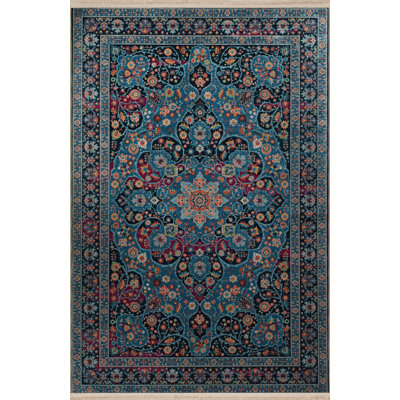 Multi-Colored Traditional Motif Ethnic Floral Patterned Fringed Vintage Decorative Rug