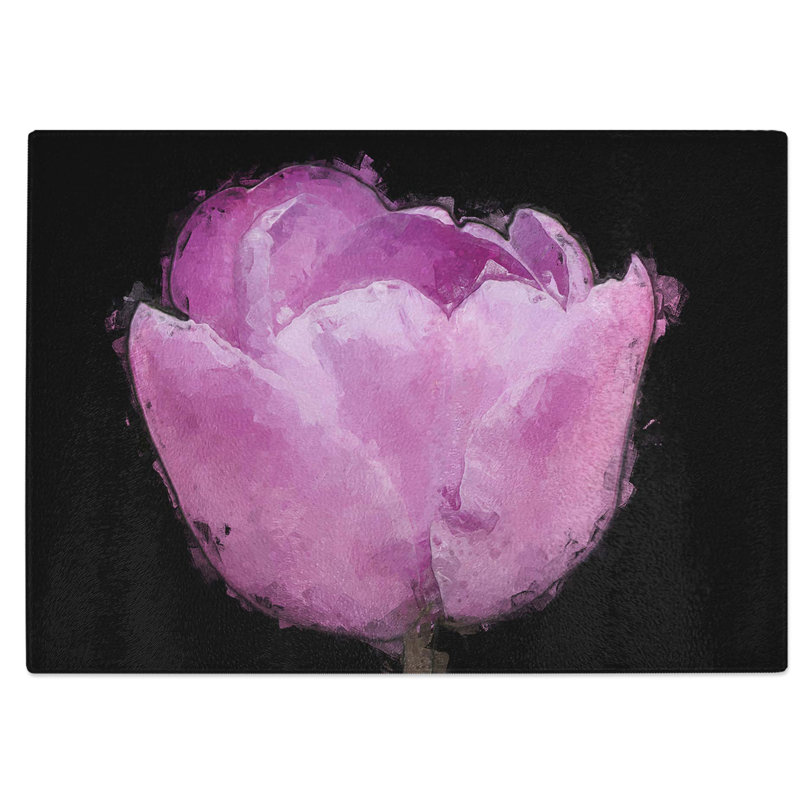 Glass Lilac Pink Tulip Flower in Abstract Chopping Board, 39 cm W x 28.5 cm L
