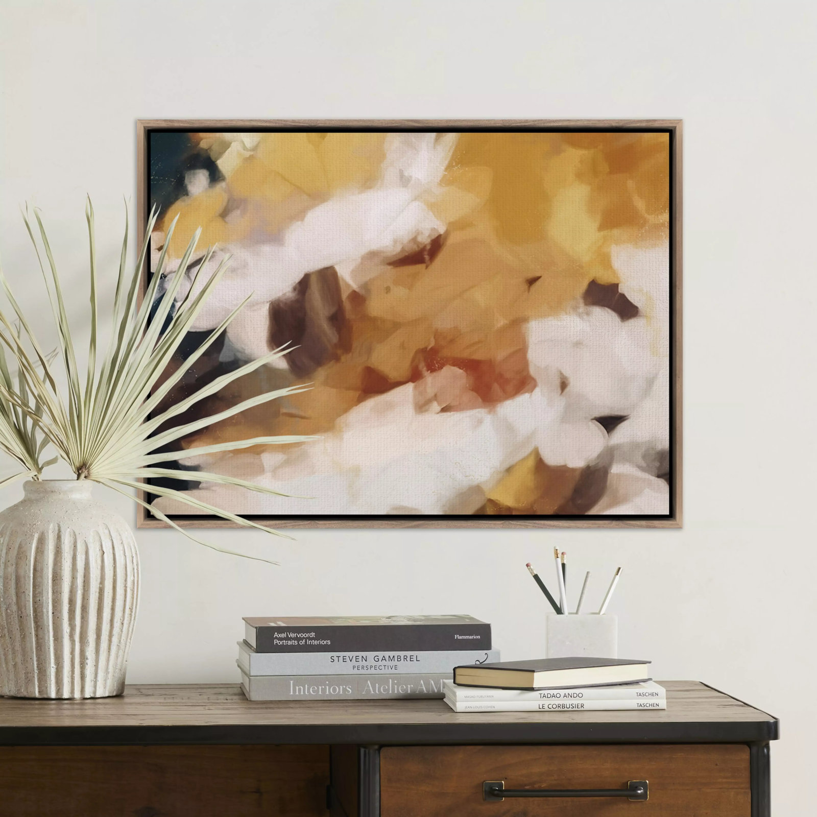 Clay Painting by Patricia Vargas, 30" H x 40" W, Rustic Walnut Framed
