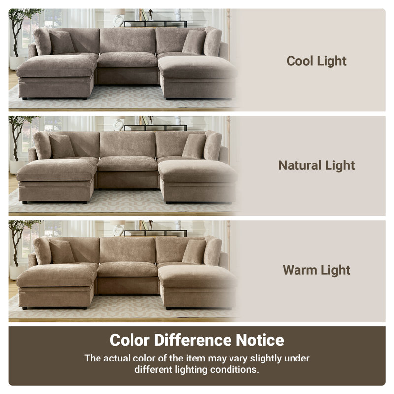 Oversized Down-Filled Modular Sofa With Ottomans, 34.6" H x 154.3" W x 66.9" D, Khaki