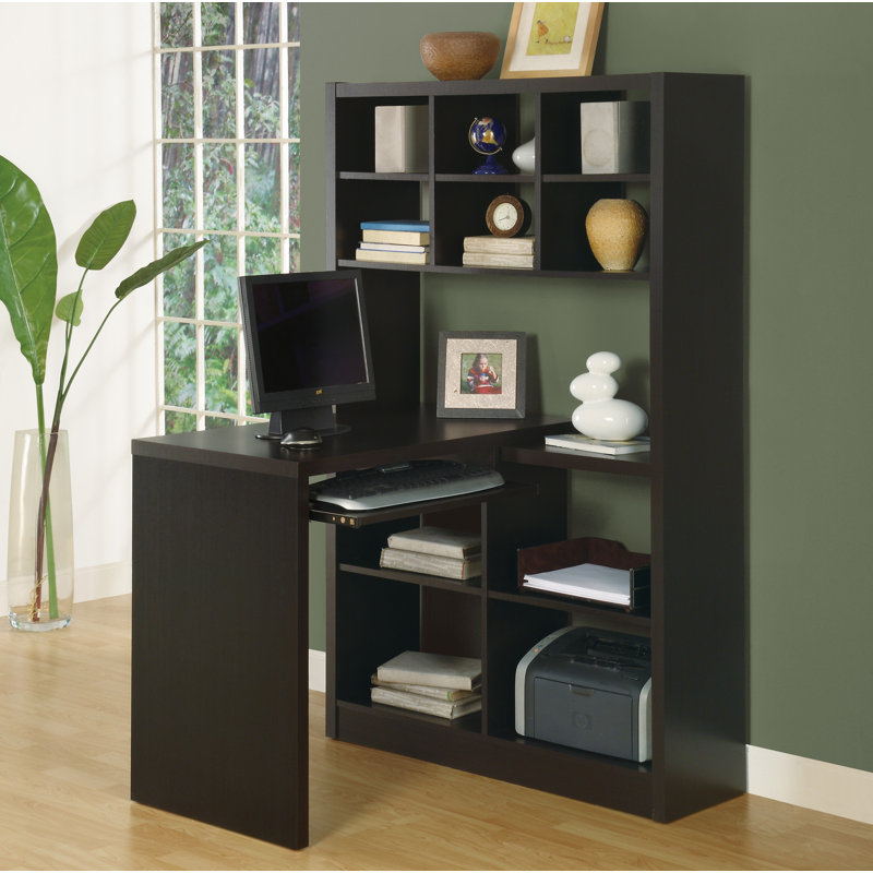 Bureau d'ordinateur, bureau à domicile, bibliothèque, coin en forme de L pour ordinateur portable, Cappuccino
