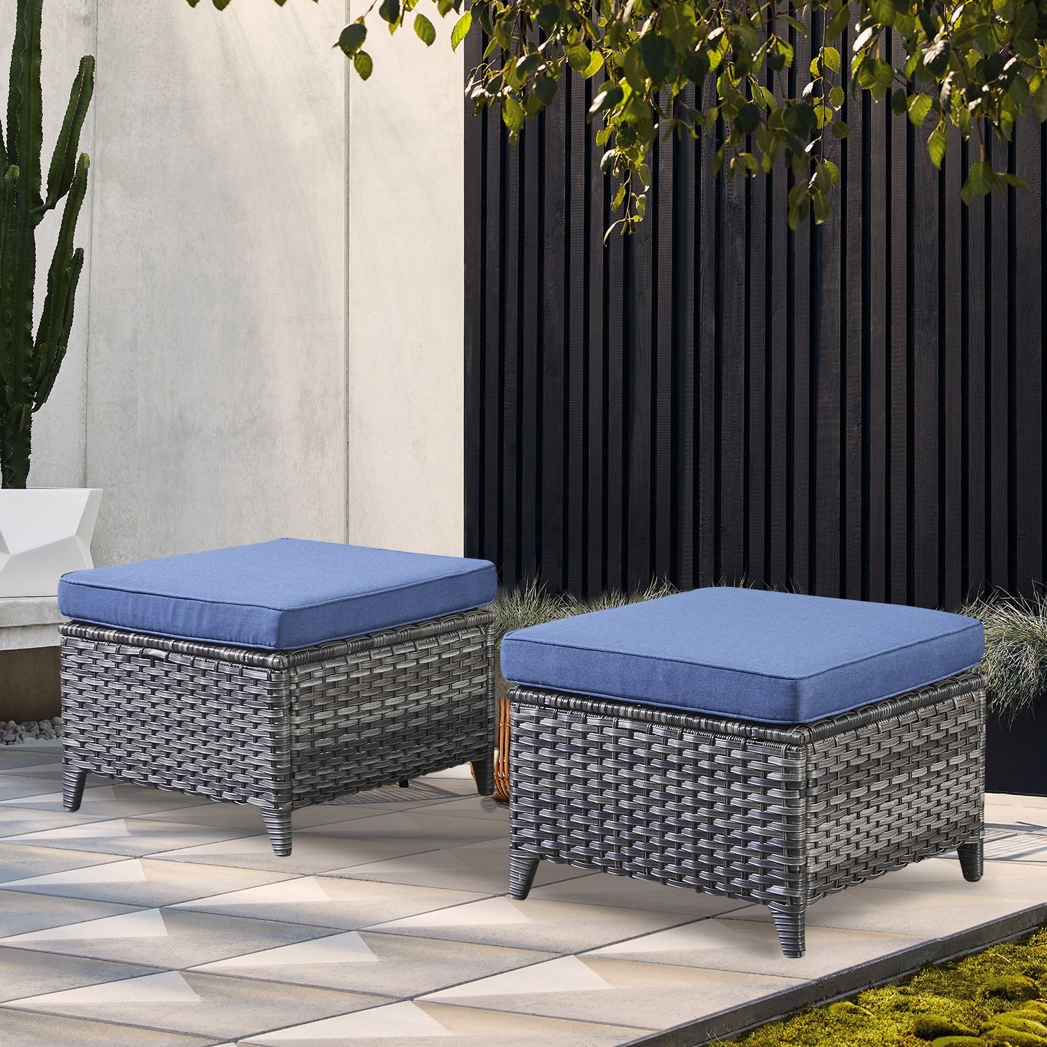 Wicker ottoman on sale with cushion