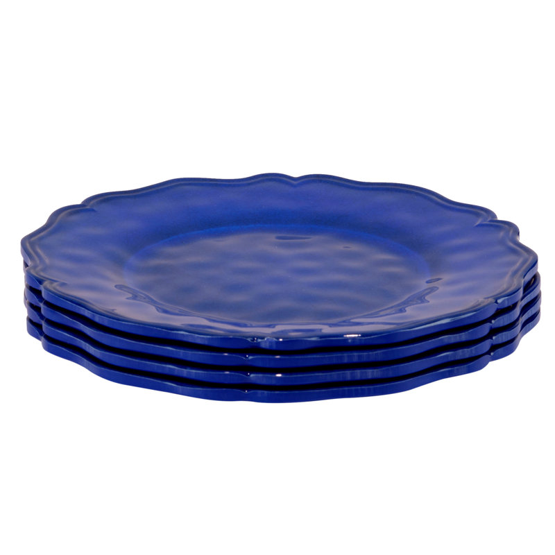 Ensemble de 4 assiettes à dîner en mélamine craquelée indigo bleu 11 po