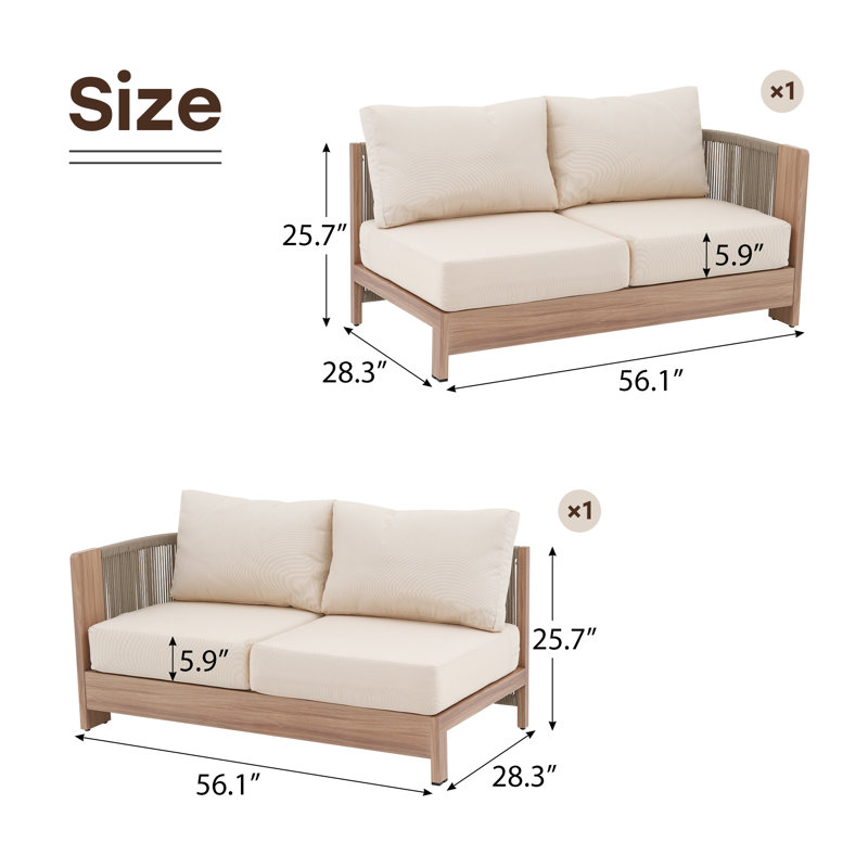 Ensemble de conversation modulaire en aluminium pour 4 personnes avec coussins Noralee