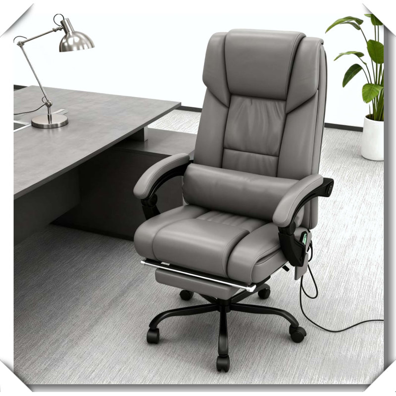 Fauteuil de bureau à hauteur réglable à 6 points vibrants et repose-pieds inclinable à distance, Gris