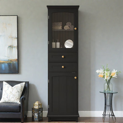 Bathroom Storage Cabinet With Glass Doors, 2 Drawers, And Adjustable Shelves