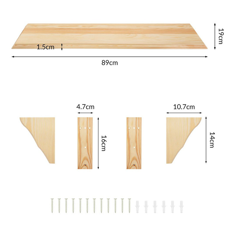 Bracket Shelf, 16cm H x 89cm W x 19cm D