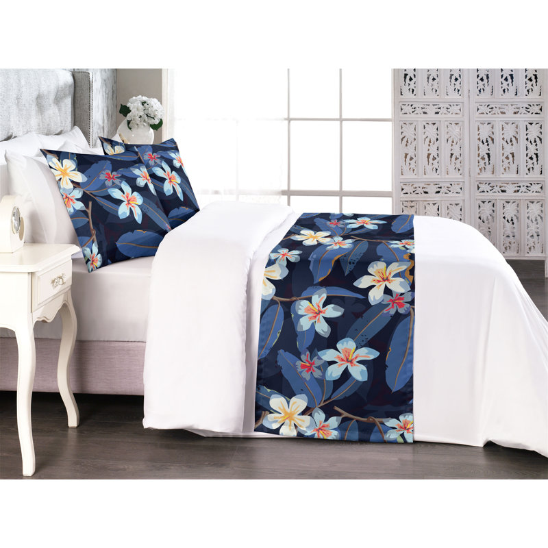 Ensemble de chemin de lit Ambesonne Tropical Hibiscus Aloha lavande foncé corail blanc, Très grand lit