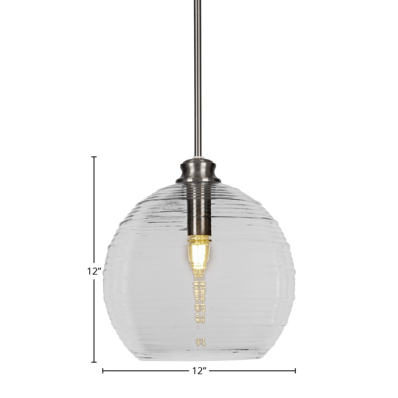 Luminaire suspendu avec tige 1 lumière Malena, Nickel brossé, Blanc, H 12 po x l 12 po x P 12 po