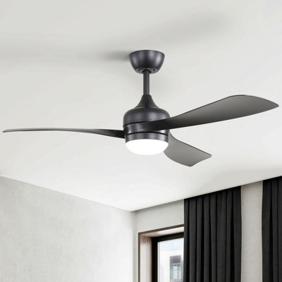 52-Inch Black Ceiling Fan With 3 Abs Blades,Remote Control,Reversible Dc Motor,Noiseless,3 Downrods Available,Led Dimmable
