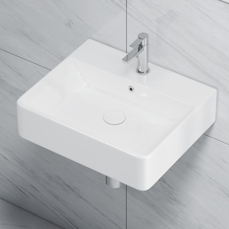 Turner 20" x 16" White Vitreous China Rectangular Wall Mount/Vessel Bathroom Sink with Overflow