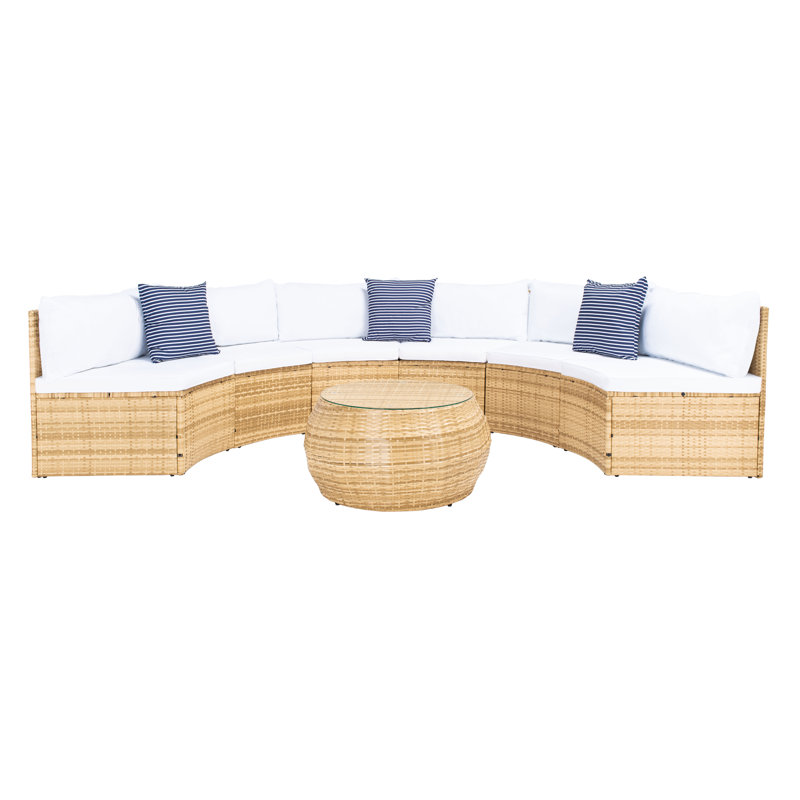 Cabble Wicker 6 - Person Patio Conversation Set with Cushions, Natural