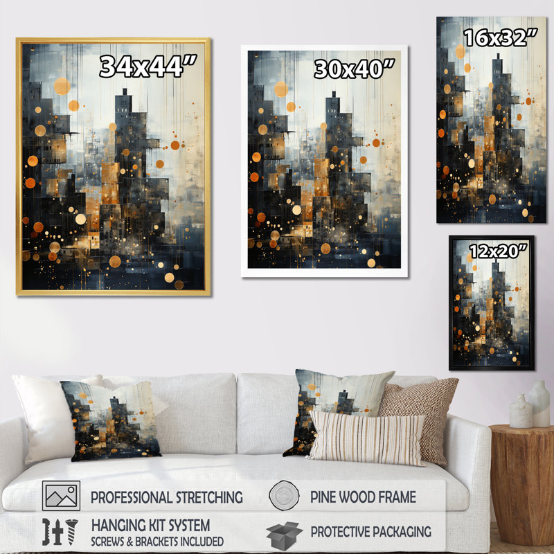 Art urbain sur toile Cityscape, reproduction abstraite de l'horizon de la tour - tours abstraites de mouchetures I