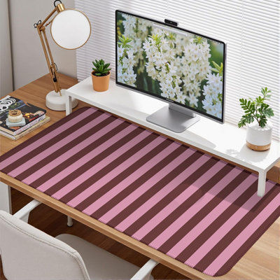 Pink and Burgundy Striped Desk Mat Cute Pastel Large Gaming Mouse Pad Desk Pad Kawaii Cozy Aesthetic Keyboard Laptop Computer Mat 15.7*31.5inch
