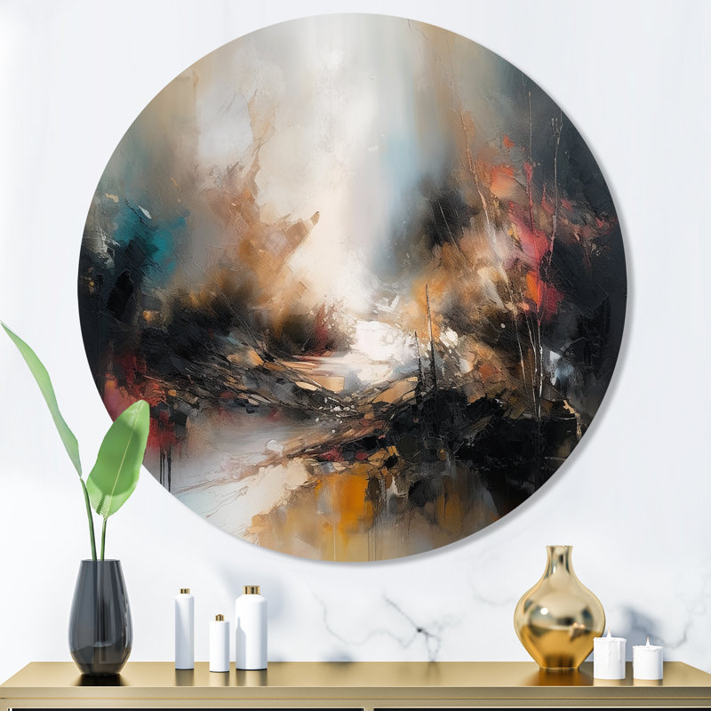 «Brown Abstracted Nature II», art mural rond sur paysages abstraits sur métal, H 16 po x l 16 po x P 1 po