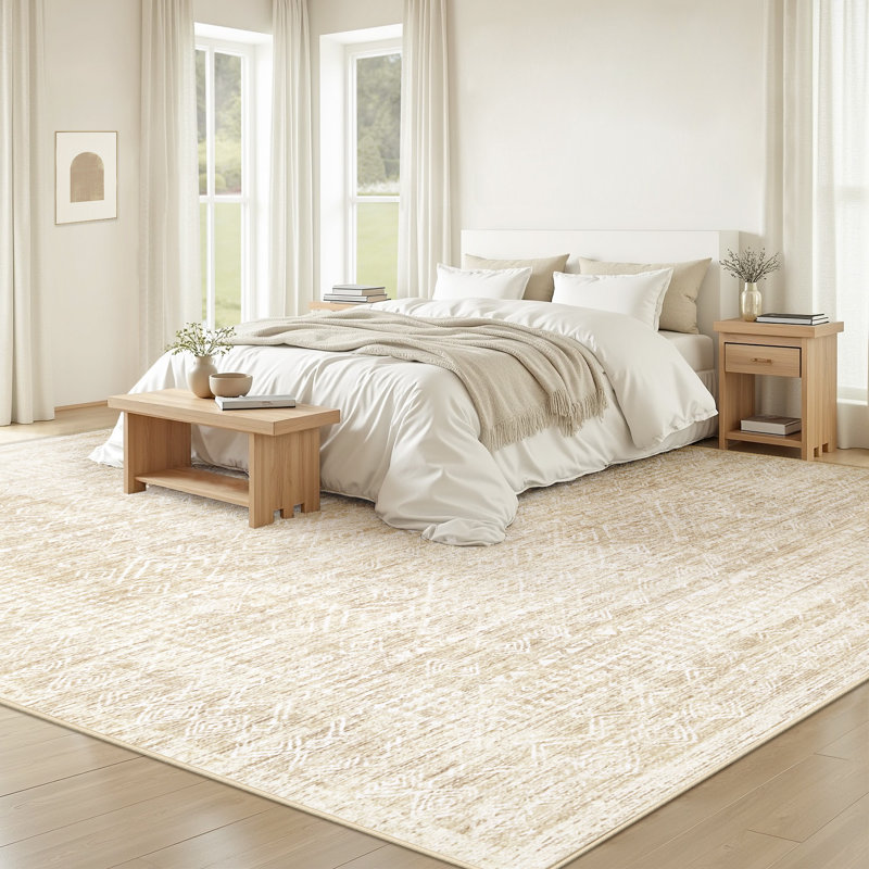 Tapis lavable géométrique marocain LightBrown 10 pi x 14 pi - antidérapant et résistant aux taches, Brun pâle