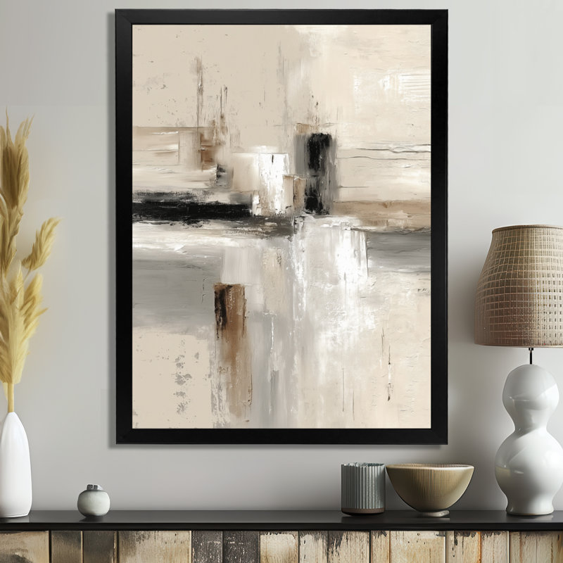 "Brown and Black Brushstroke", peinture abstraite sur toile brune, H 44 po x l 34 po, Cadre flottant, Noir