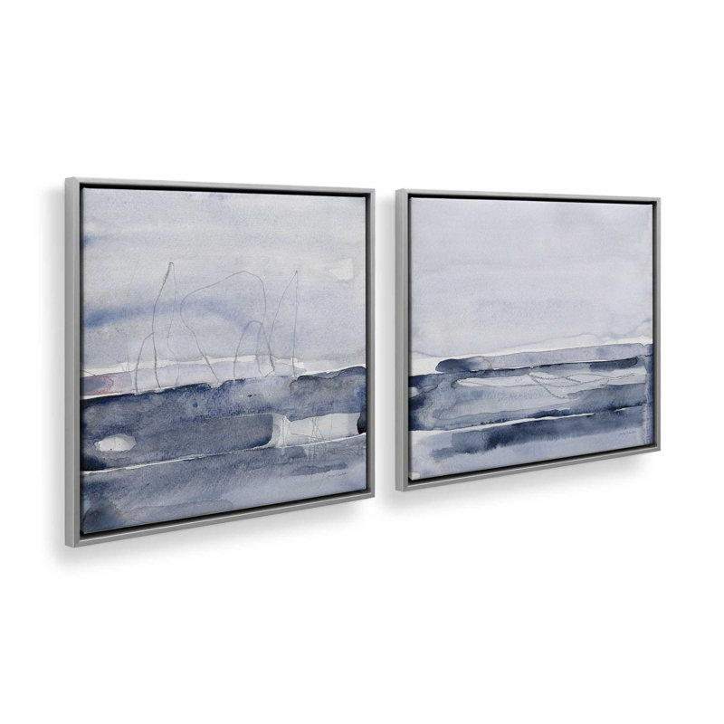 Indigo Drift, ensemble de 2 impressions sur toile, Impression encadrée sans passe-partout, Chrome poli, H 13 po x l 26 po