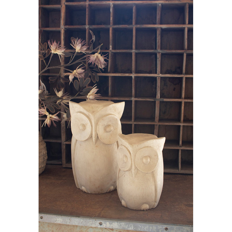  Owl Decor Set of Two 14" H Wooden Carvings
