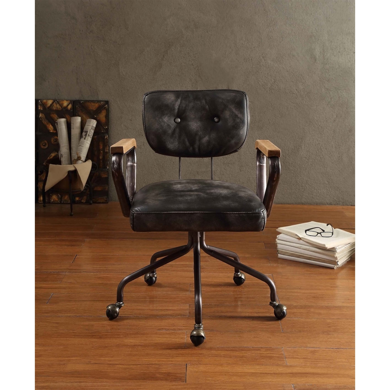 Middaugh Mid Back Office Chair With Metal Frame, Black
