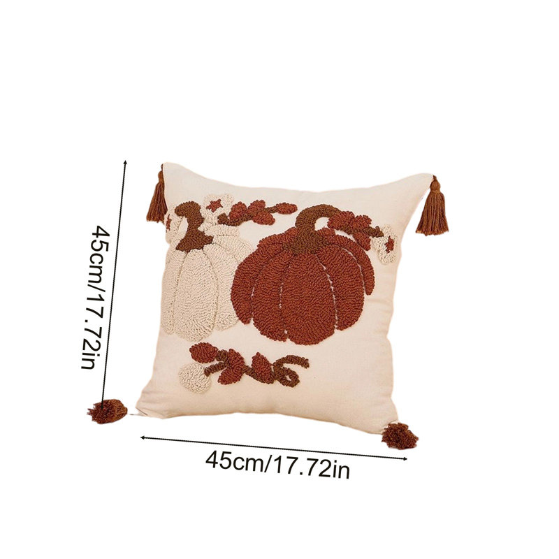 Housse de coussin décorative en polyester à pompons, motif citrouille, pour l'Halloween, l'automne, le canapé, la chambre, le salon, la décoration intérieure de l'automne et de l'Action de grâce