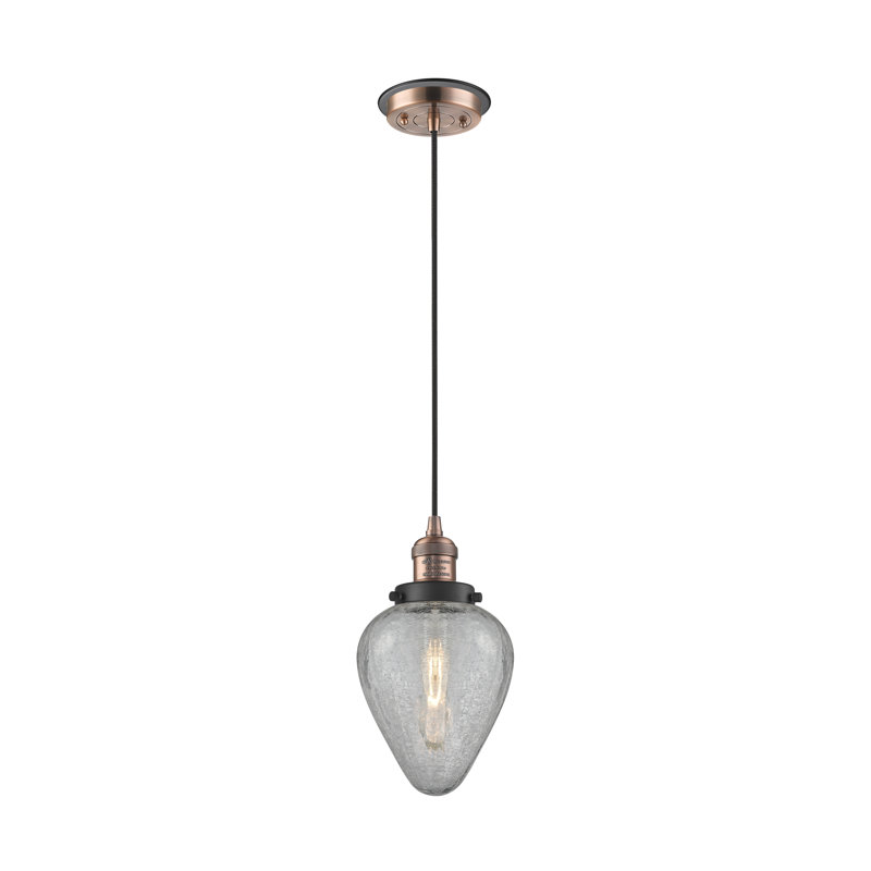 Luminaire suspendu en forme de goutte à 1 lumière Shauna, Cuivre antique et décorations noir mat