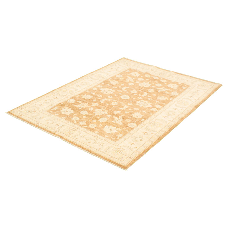 Tapis à main en laine brun/ivoire 6 pi x 8 pi 10 po one-of-kind-noué la 2010 ushak Debussy