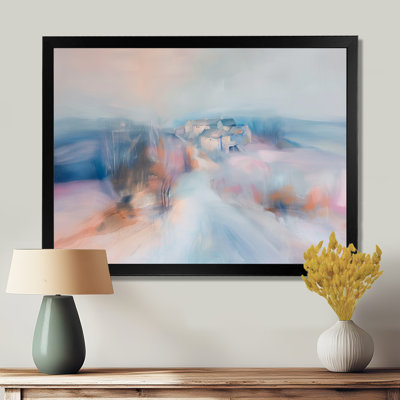 Gris, rose, minimalisme, village, mirage I - ferme, art mural