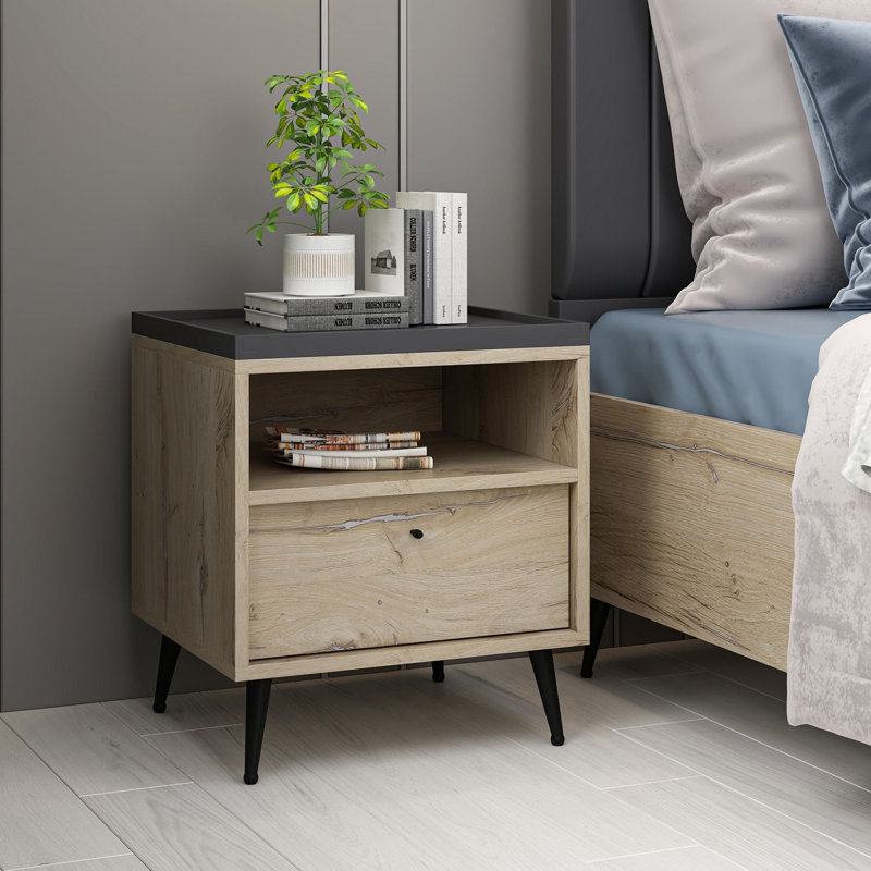 Wesa Stylish Nightstand, Walnut Finish, 19.7 x 22.4 x 17.7 inches | 100% Melamine Coated Particle Board, Thickness: 0.7 inches | Perfect for Bedrooms, Durable and Elegant Design for Modern Living Spaces