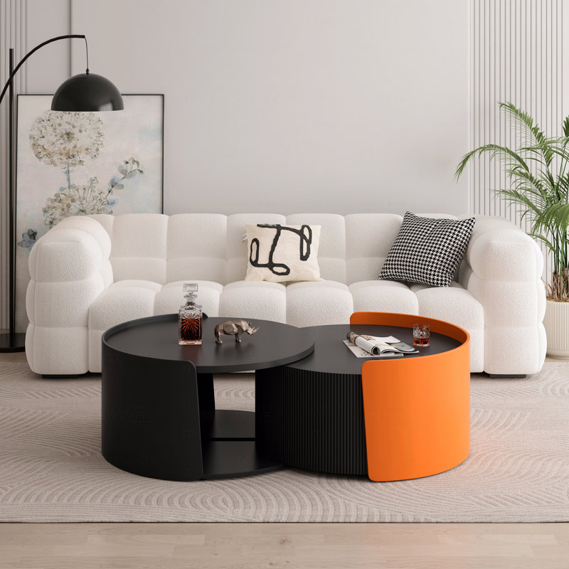 Table basse gigogne, tables gigognes rondes et tables de bout pour petits espaces, tables d'appoint modernes avec plateau coulissant extensible