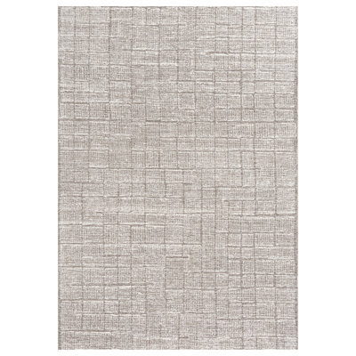 Tapis géométrique en laine touffeté à la main brun Kadejha