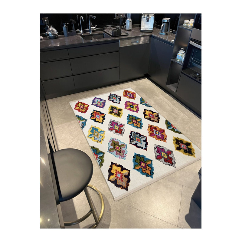 Tapis décoratif lavable à la machine beige, Rectangle 3 pi 3 po x 4 pi 11 po