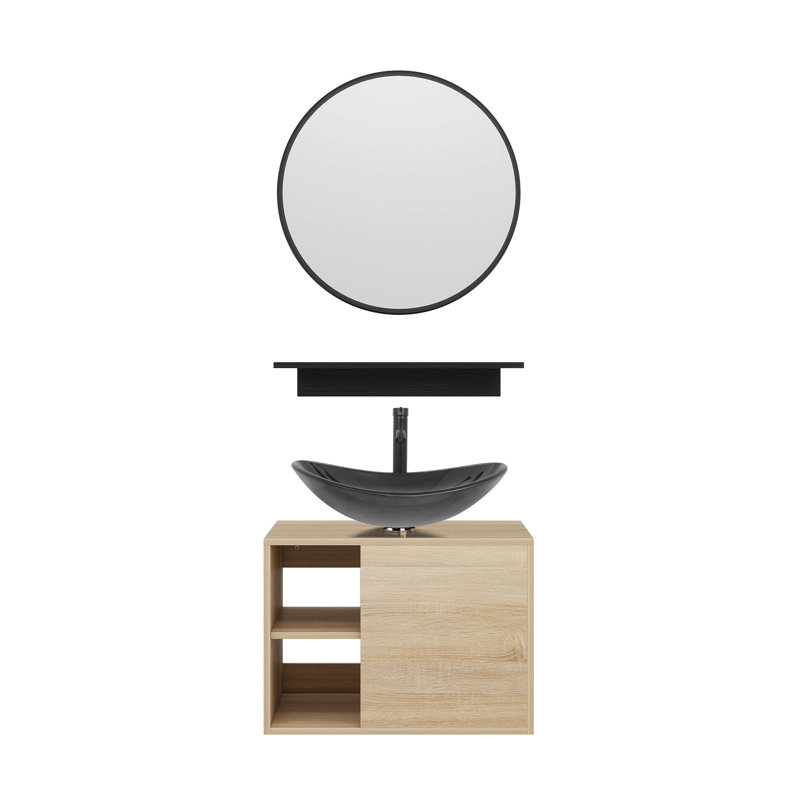 Ensemble de meuble-lavabo avec miroir Hemish, Cristal, Chrome