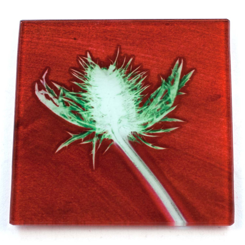Glass Square 1 Piece Coaster, Red
