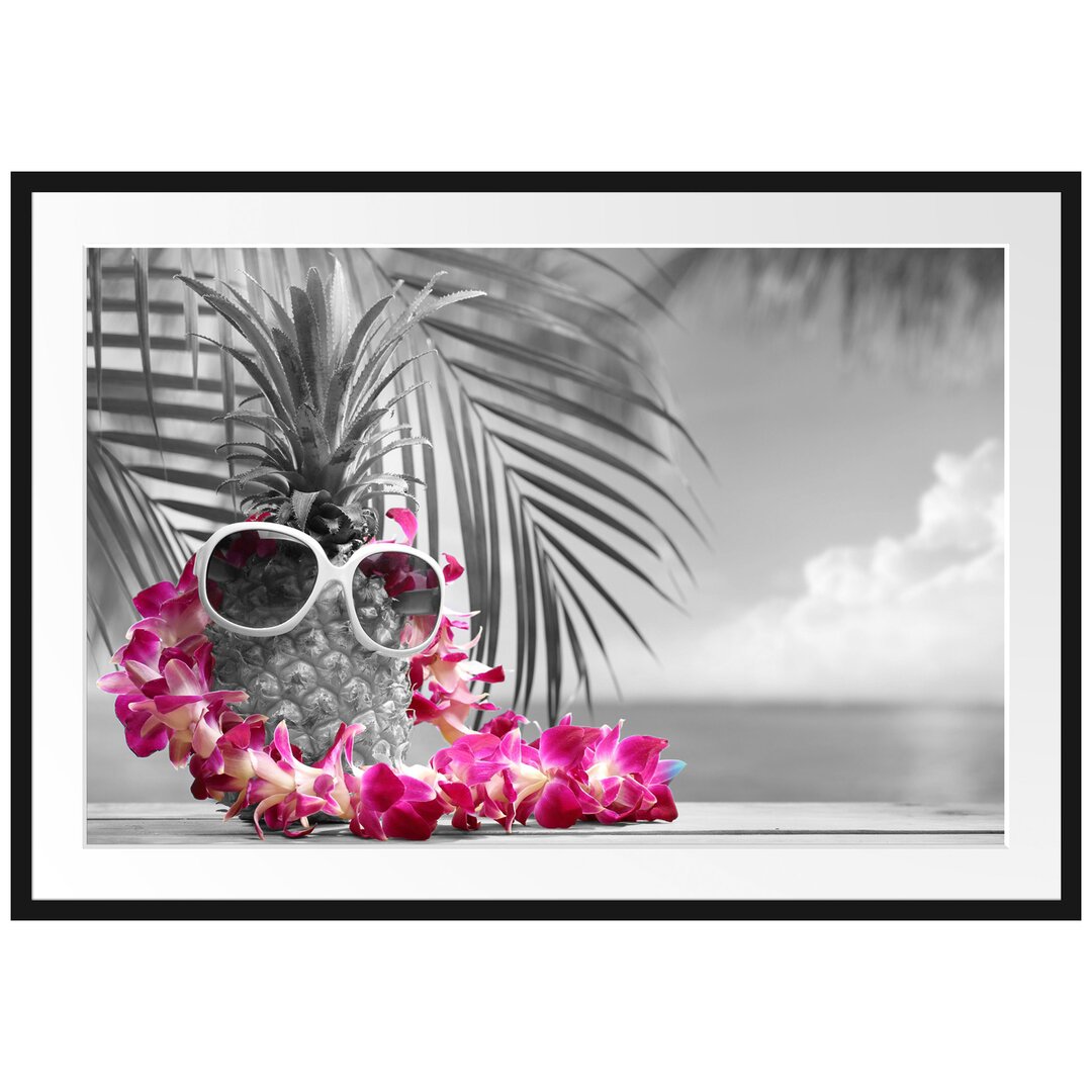 Gerahmtes Poster Ananas mit Sonnenbrille