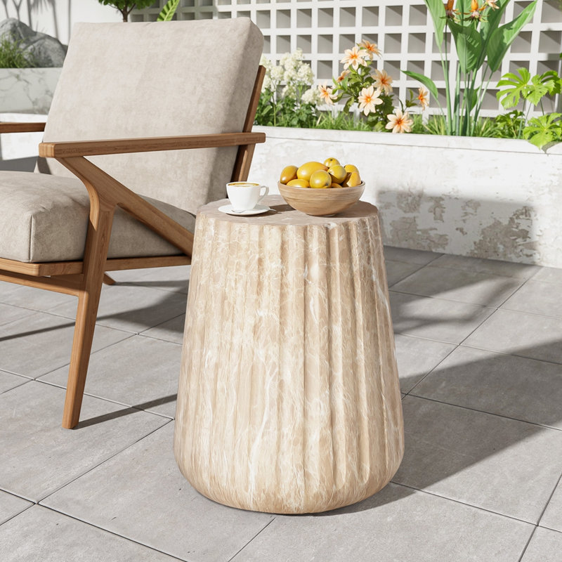 Outdoor Cleme Carved Side Table, Gold