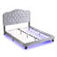 Upholstered Button Queen Bed In Grey Velvet - Curve Style Strong Wood Slat Foundation Led Lights Easy Assembly No Box Spring Required Grey Look Support-989889053