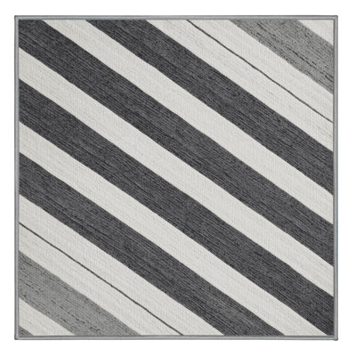  Tapis rayé gris et blanc lavable