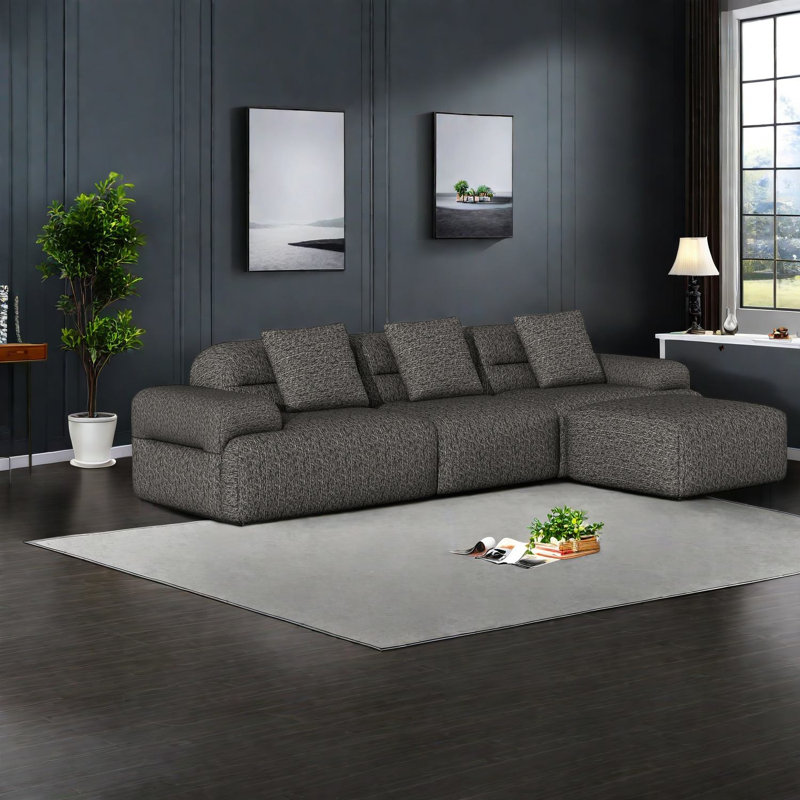 Canapés d'angle à compression, canapé modulaire moderne en velours côtelé gris foncé pour la maison et la famille, Grey
