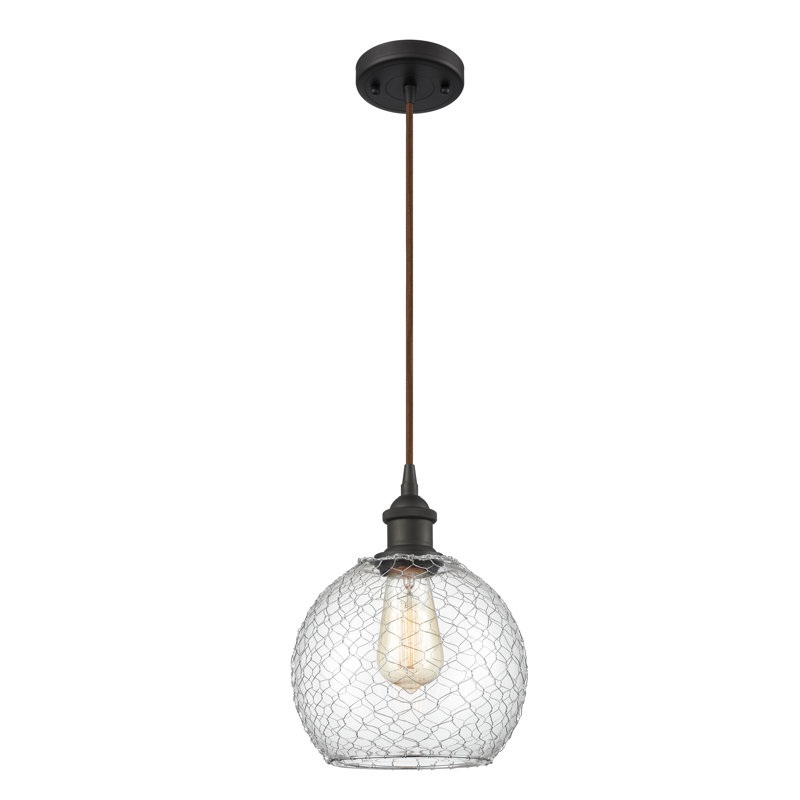Luminaire sphère suspendu 1 lumières simple Egger, H 13 po x l 10 po x P 10 po, Transparent / Nickel, Blanc et chrome poli
