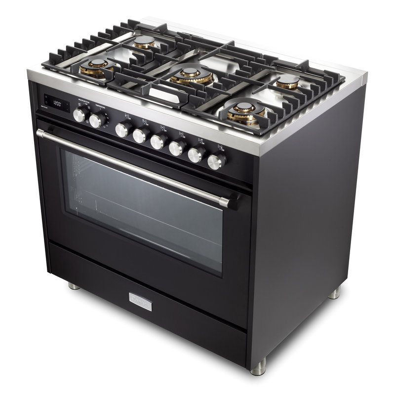 Verona Ultima 36" 5 Burner Single Dual Fuel Range, Black