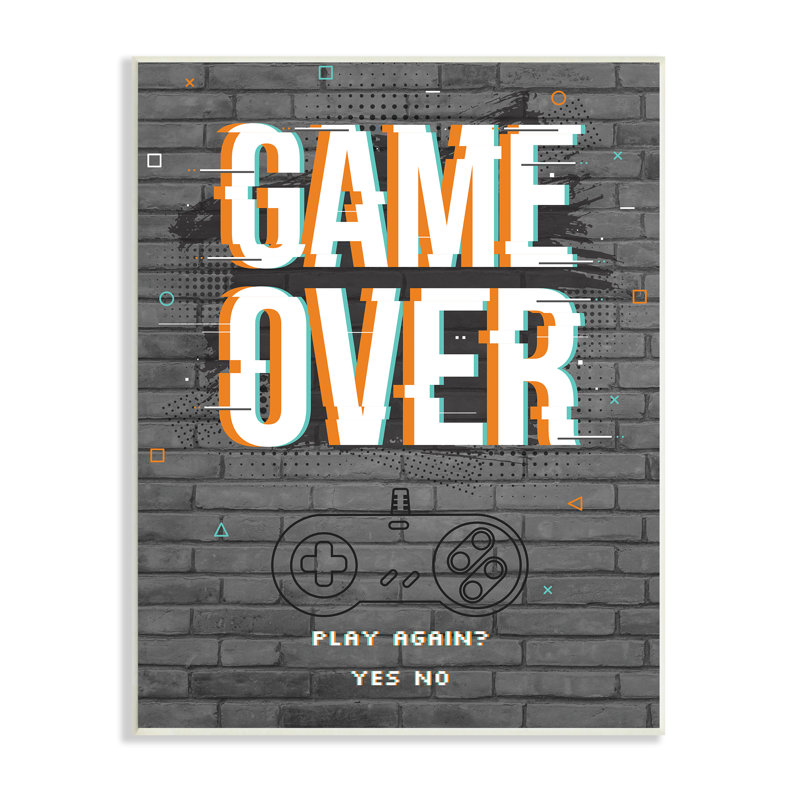 Game Over Gamer, phrase rétro - contrôleur - brique - art textuel, H 15 po x l 10 po, Plaque murale