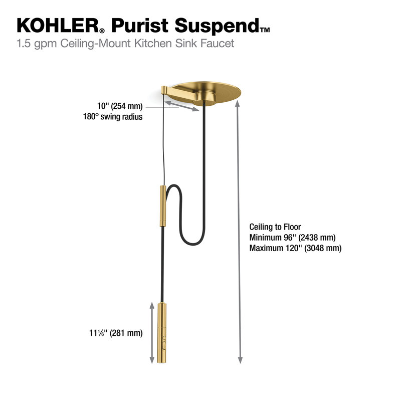 Purist Suspend Ceiling-Mount Kitchen Faucet Kit, Vibrant Brushed Moderne Brass