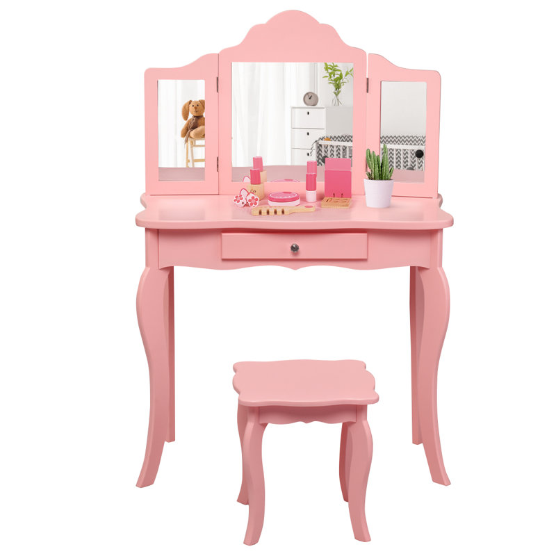 Dressing Table with Mirror, Pink