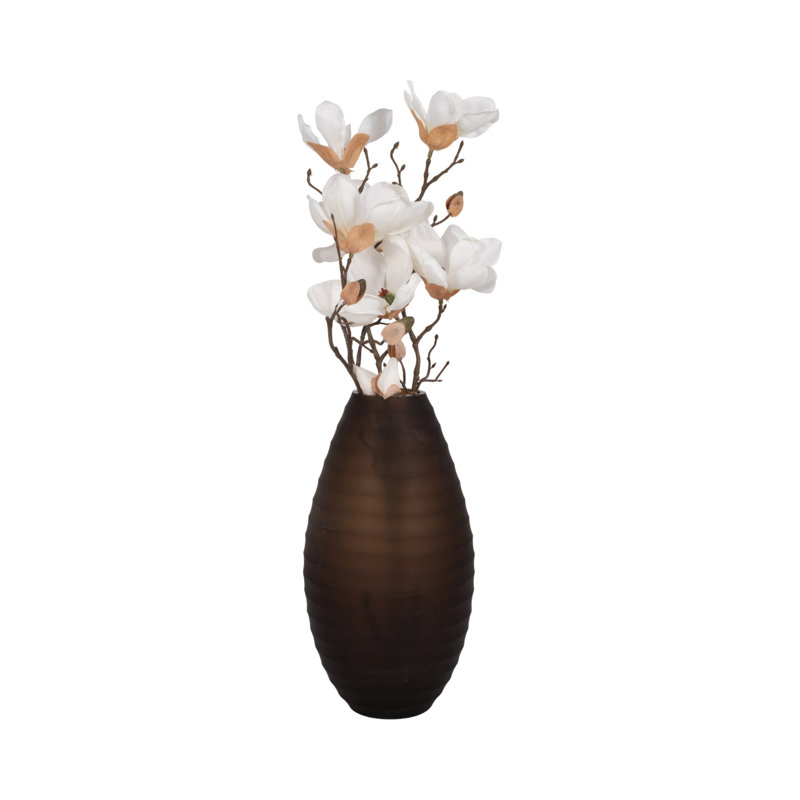 Glam Ribbed Glass Vase with Modern Silhouette and Textured Design for Elegant Decorative Accent, 14" H x 8" W x 8" D