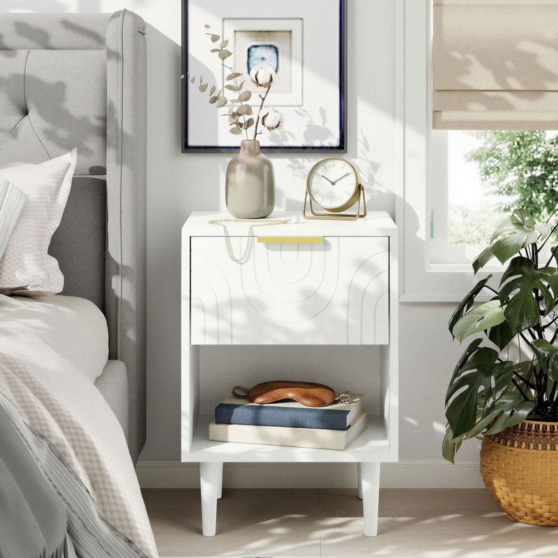 Table de chevet moderne 15,8 "avec un tiroir et une tablette ouverte, blanc