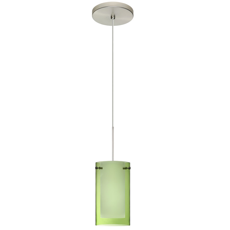 Luminaire suspendu à cylindre simple 1 lumières Morena, Olive / opale transparent, Halogène, Nickel satiné