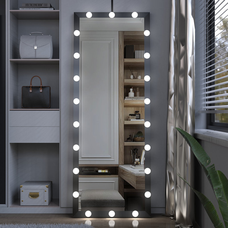 Miroir de salle de bain pleine longueur éclairé, fixé au sol ou au mur, 3 modes de couleur, miroir noir à commande tactile pour chambre de vestiaire | Idée de cadeau