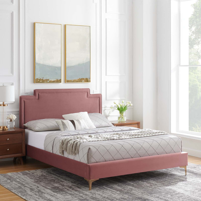 Modway Liva Performance Velvet Bed, Dusty Rose, King