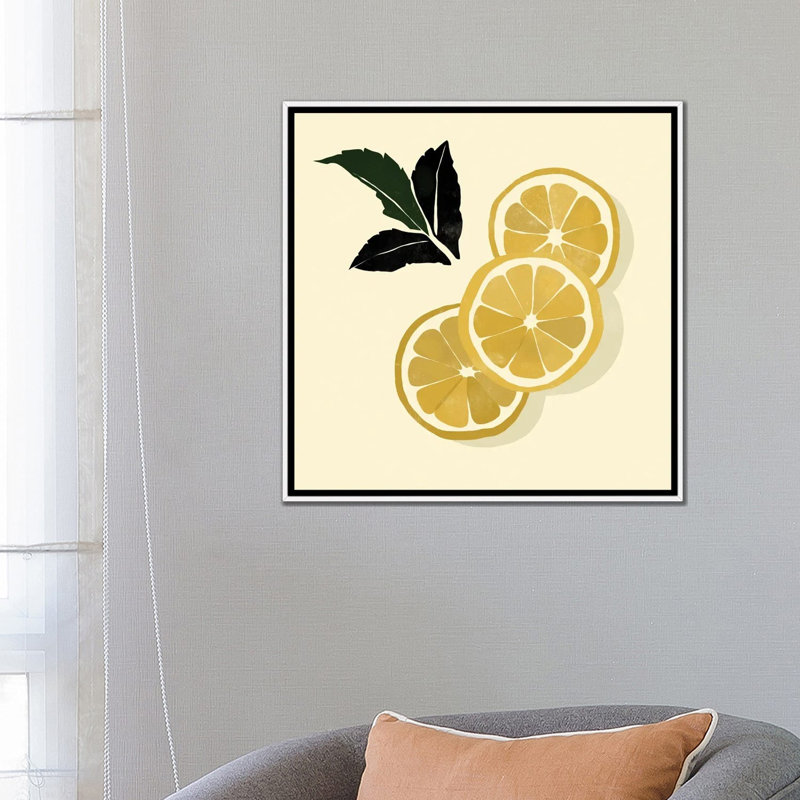 « Citrons » par Bria Nicole, impression d’art graphique, H 26 po x l 26 po x P 1,5 po, Toile blanche encadrée, Pas de tapis